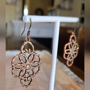 Rose Gold Filigree Crystal Drop Earrings